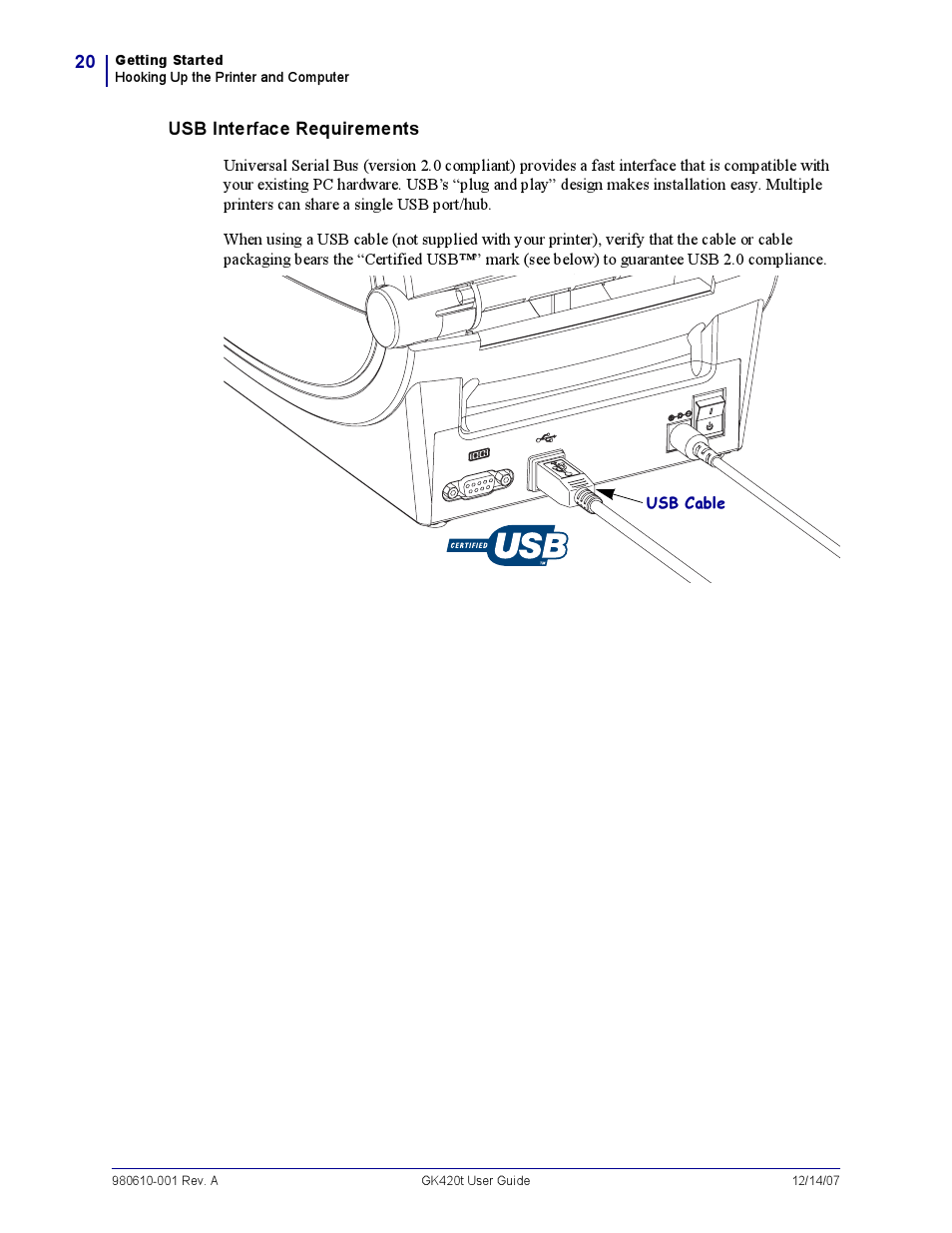 Usb interface requirements | Rice Lake Zebra GK420t User Manual | Page 32 / 96