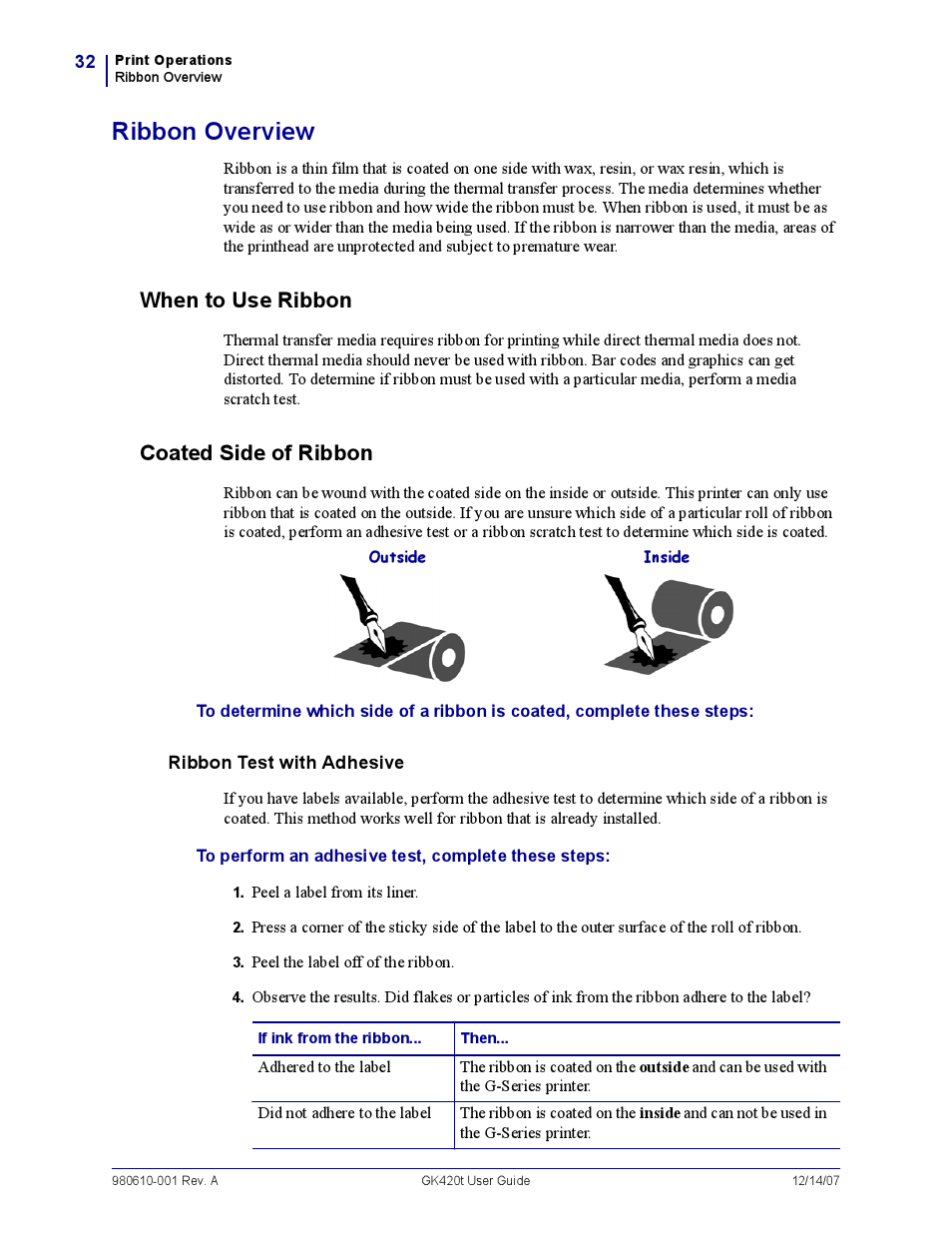 Ribbon overview, When to use ribbon, Coated side of ribbon | When to u se ribbon | Rice Lake Zebra GK420t User Manual | Page 44 / 96