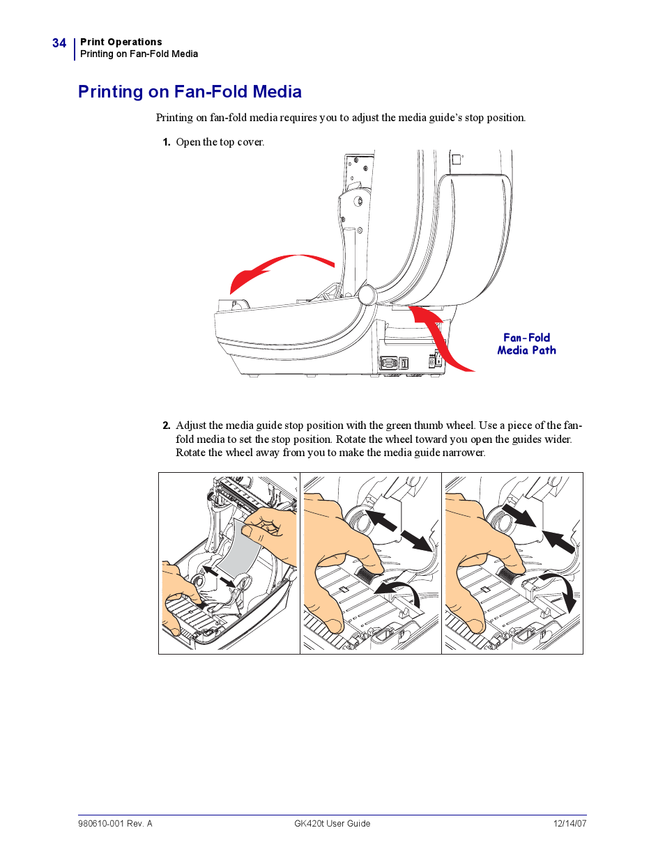 Printing on fan-fold media | Rice Lake Zebra GK420t User Manual | Page 46 / 96
