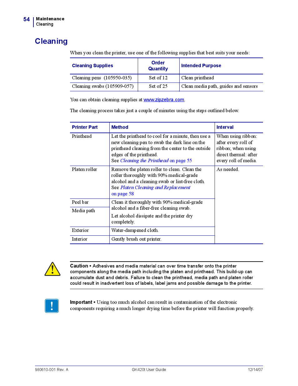 Cleaning | Rice Lake Zebra GK420t User Manual | Page 66 / 96