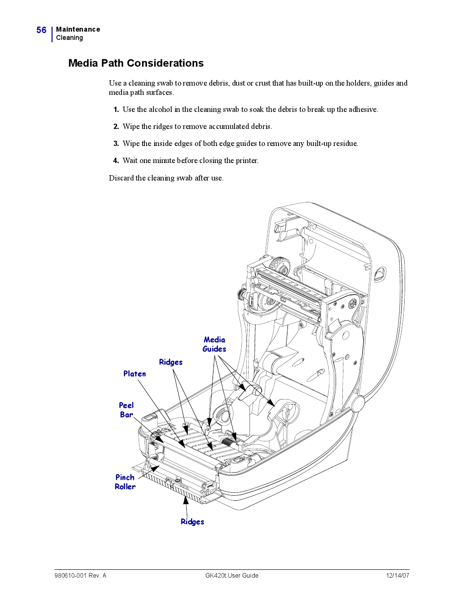 Media path considerations | Rice Lake Zebra GK420t User Manual | Page 68 / 96