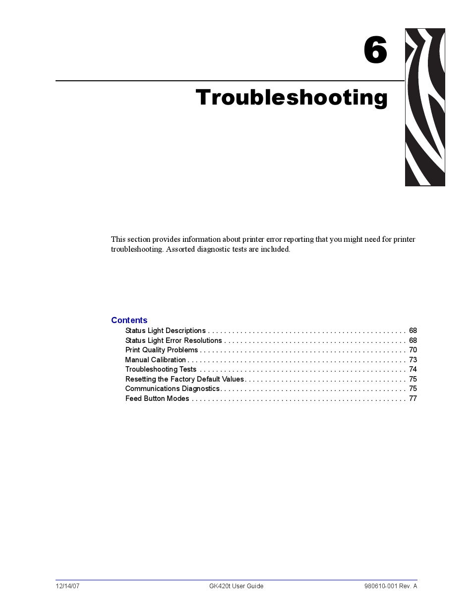 Troubleshooting, 6 • troubleshooting, If th | Rice Lake Zebra GK420t User Manual | Page 79 / 96