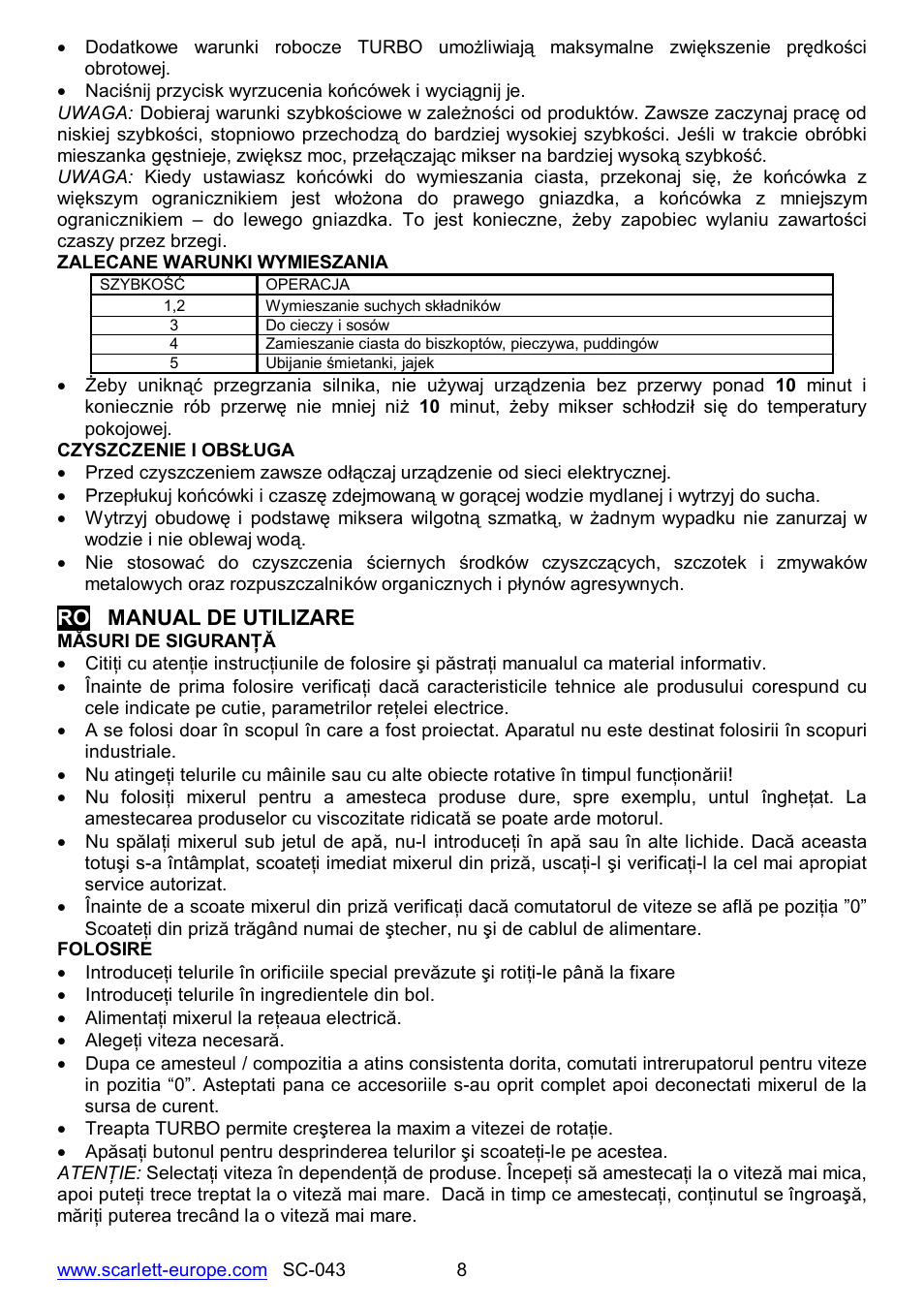 Ro manual de utilizare | Scarlett SC-043 User Manual | Page 8 / 16