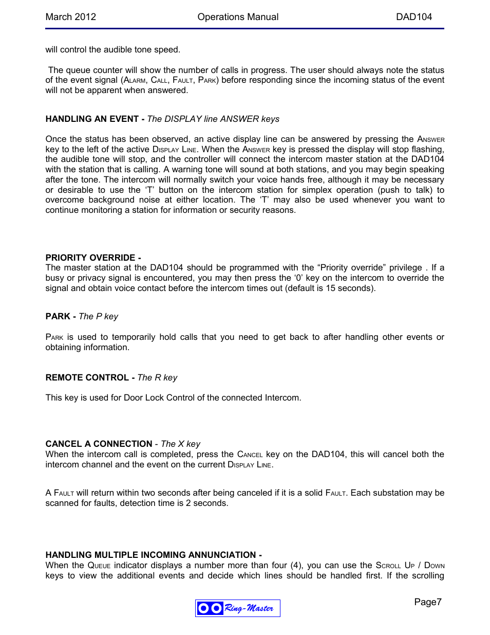 Ring-master | Ring Communications DAD104b OPERATIONS MANUAL User Manual | Page 7 / 10
