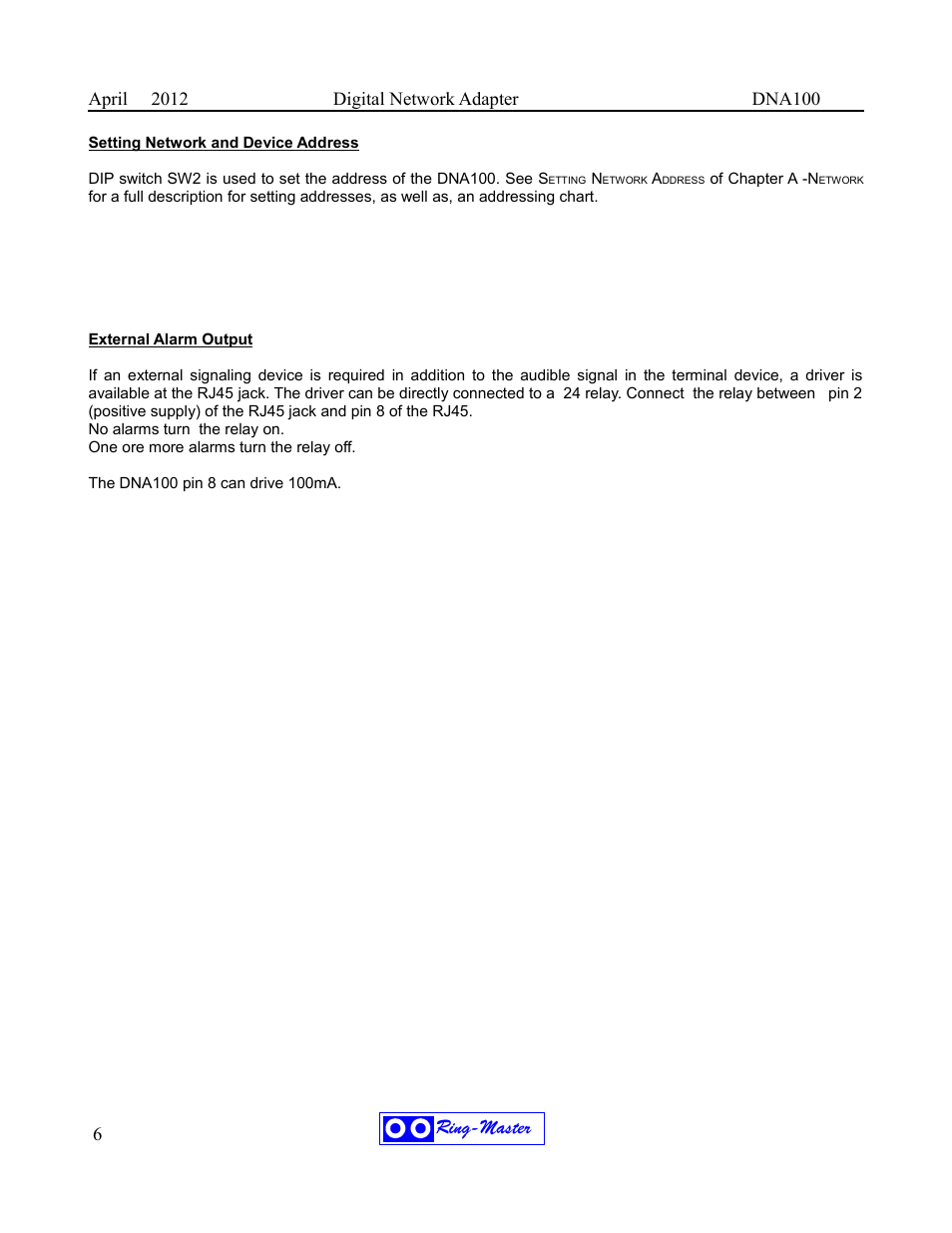 Ring-master | Ring Communications DNA100 User Manual | Page 10 / 28