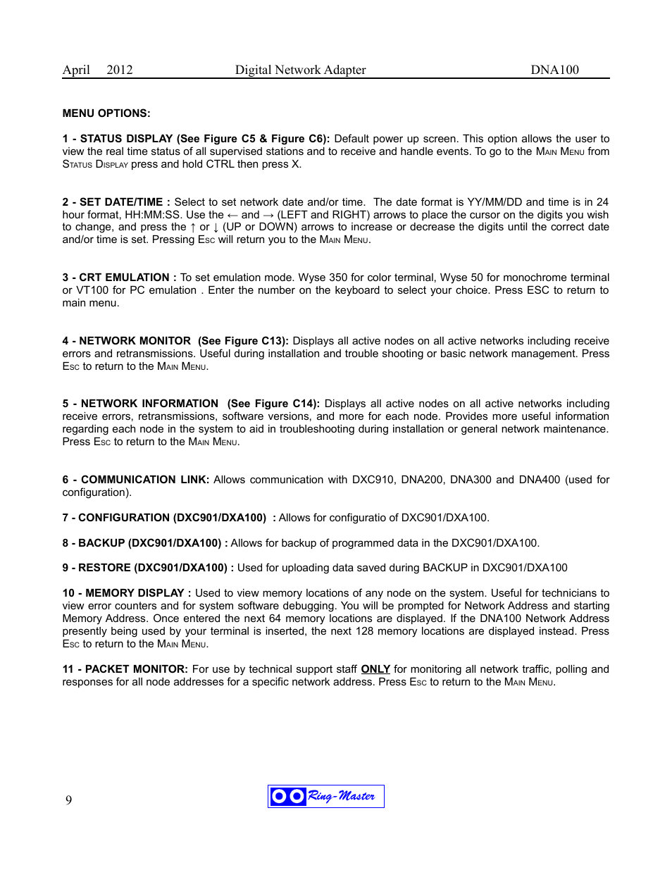 Ring-master | Ring Communications DNA100 User Manual | Page 13 / 28