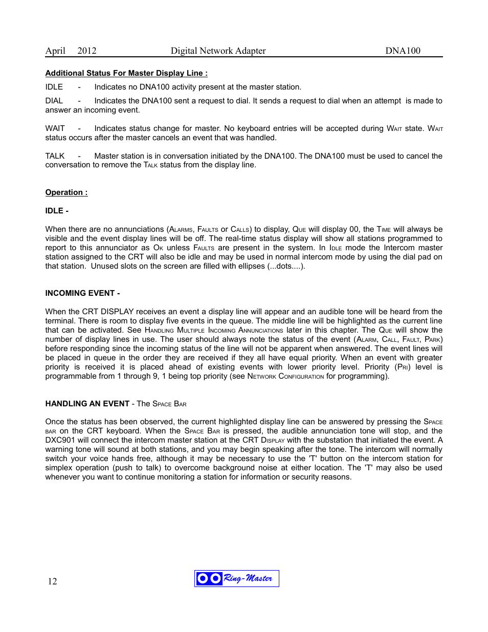 Ring-master | Ring Communications DNA100 User Manual | Page 16 / 28