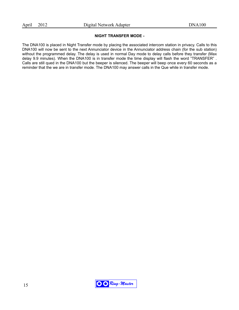 Ring Communications DNA100 User Manual | Page 19 / 28