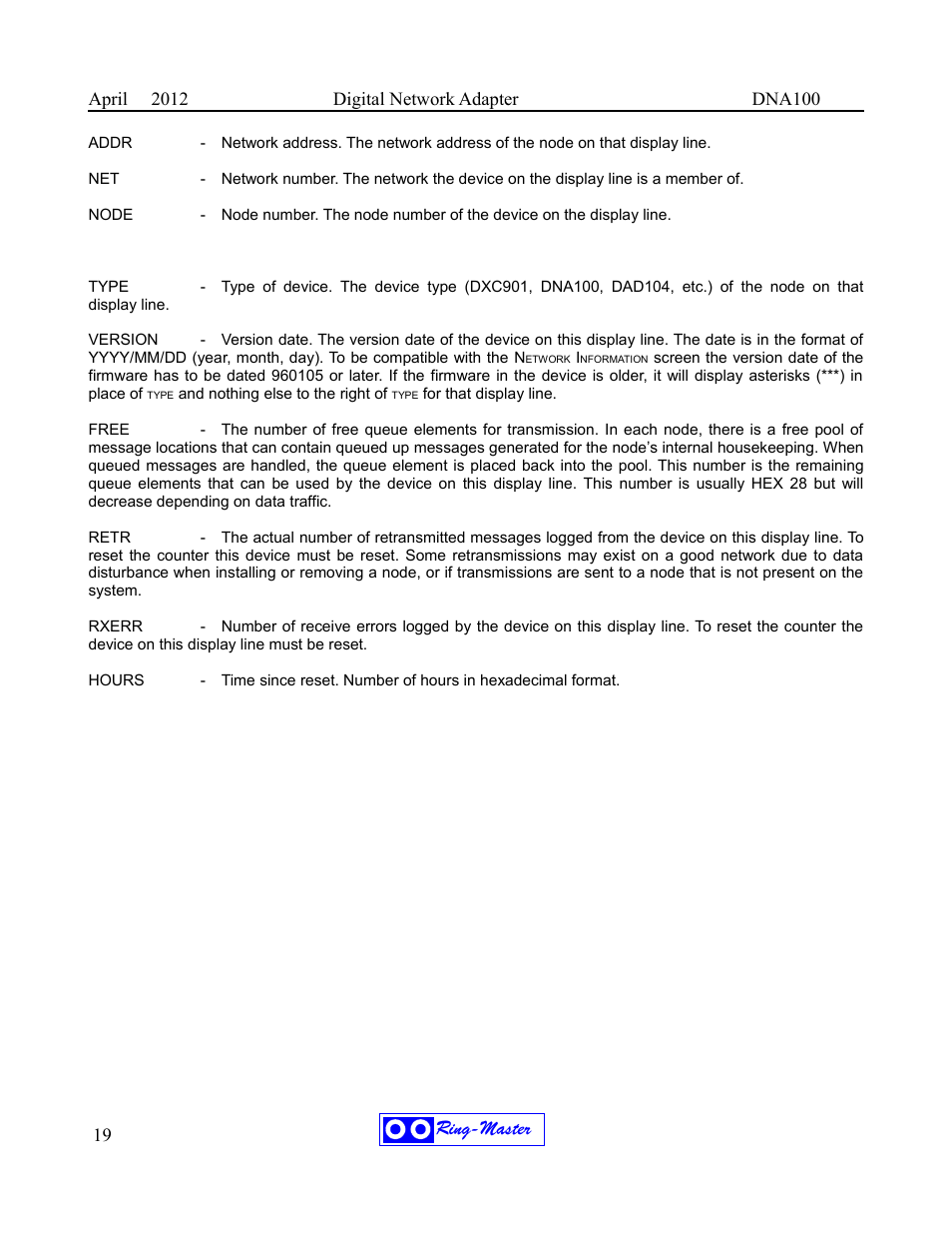 Ring-master | Ring Communications DNA100 User Manual | Page 23 / 28