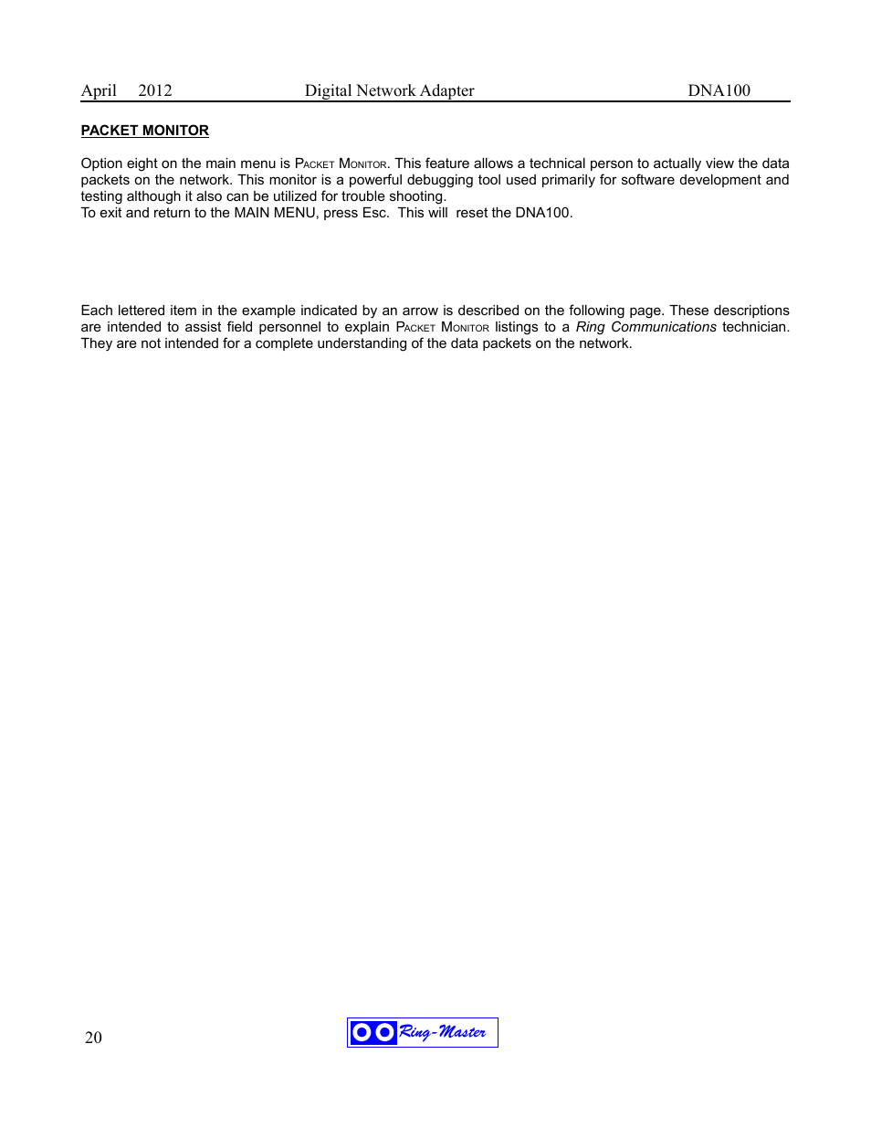 Ring-master | Ring Communications DNA100 User Manual | Page 24 / 28