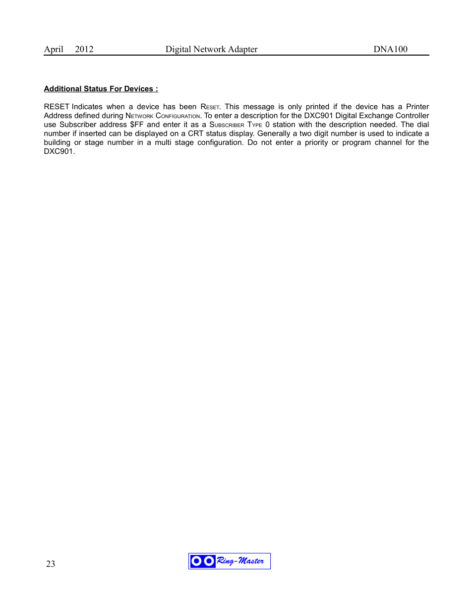 Ring-master | Ring Communications DNA100 User Manual | Page 27 / 28