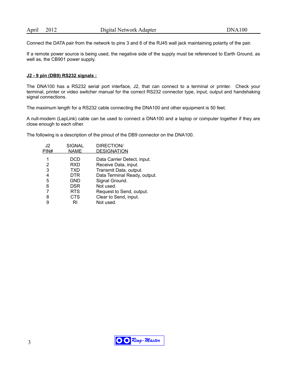 Ring-master | Ring Communications DNA100 User Manual | Page 7 / 28