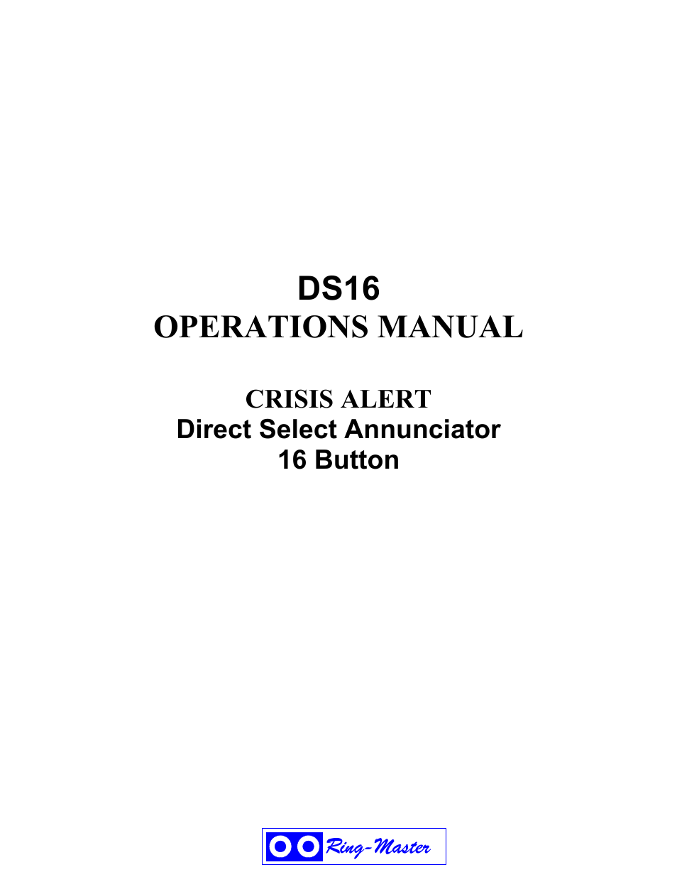 Ring Communications DS16 OPERATIONS MANUAL User Manual | 13 pages