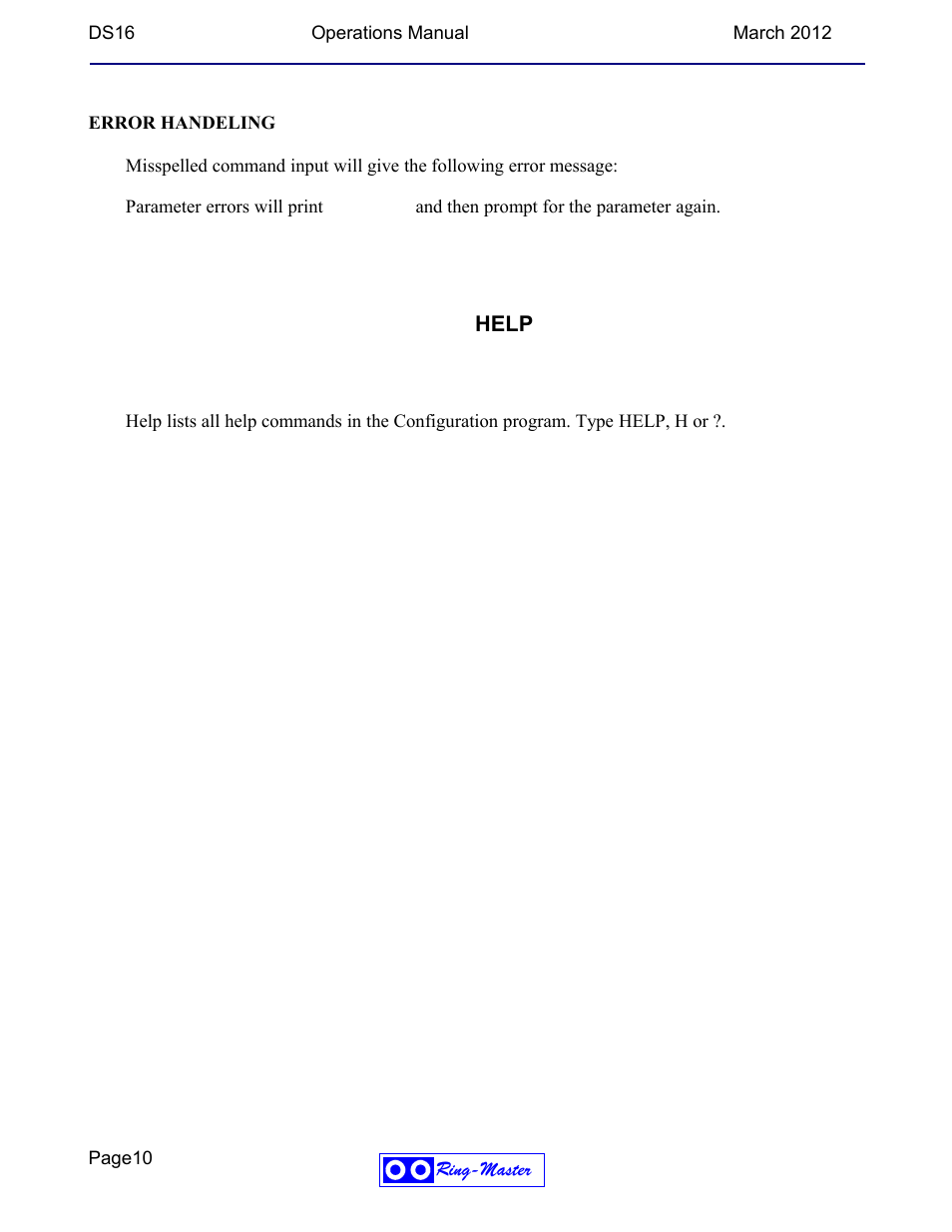 Help | Ring Communications DS16 OPERATIONS MANUAL User Manual | Page 10 / 13
