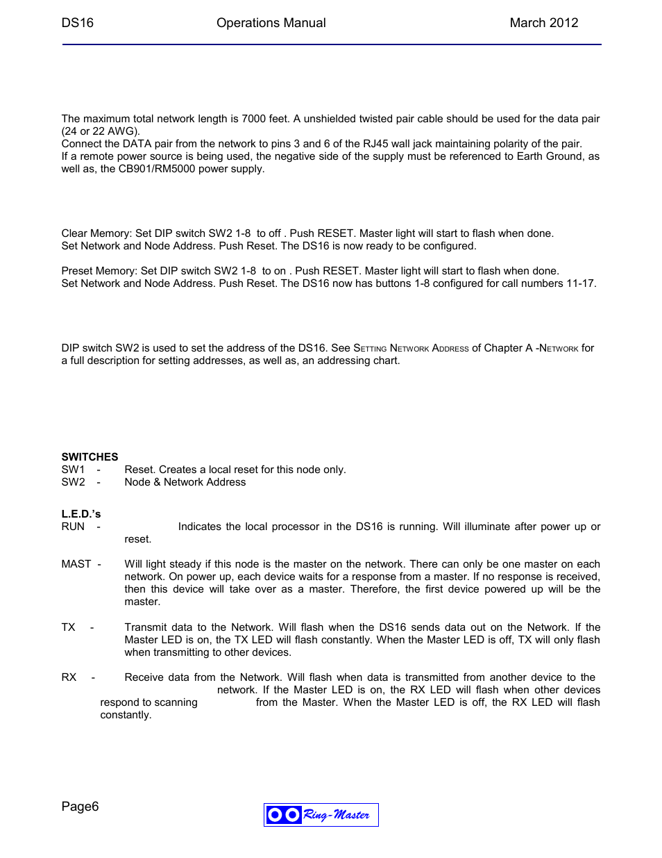 Ring-master | Ring Communications DS16 OPERATIONS MANUAL User Manual | Page 6 / 13