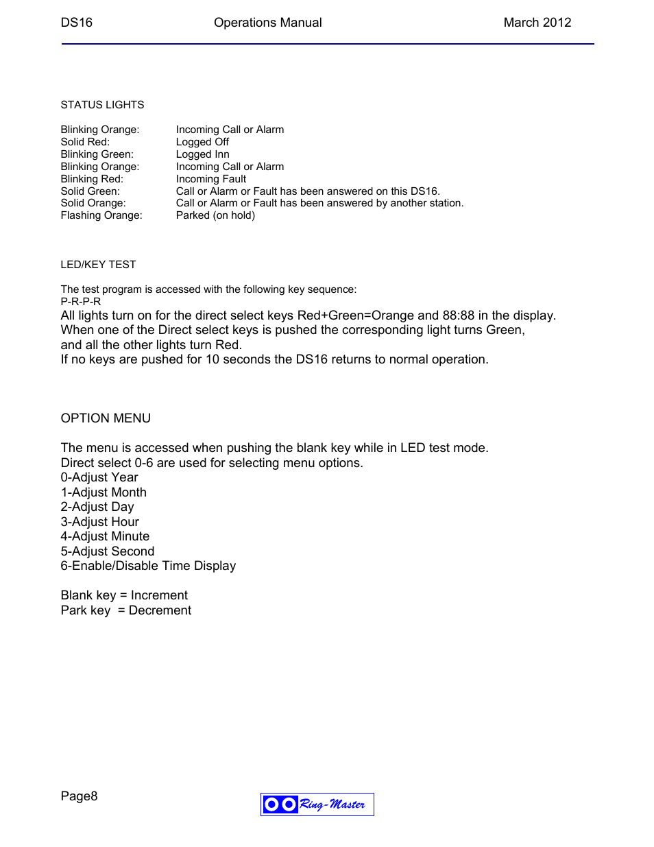 Ring Communications DS16 OPERATIONS MANUAL User Manual | Page 8 / 13