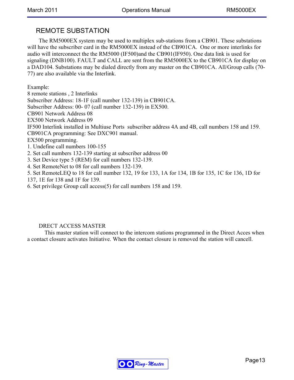 Remote substation | Ring Communications RM5000EX User Manual | Page 13 / 46