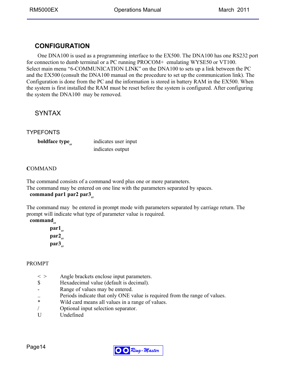 Configuration, Syntax | Ring Communications RM5000EX User Manual | Page 14 / 46
