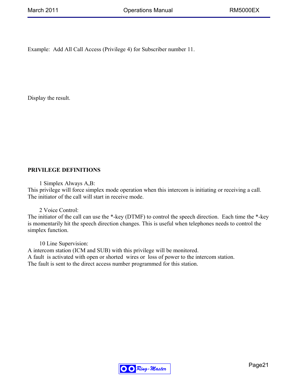 Ring Communications RM5000EX User Manual | Page 21 / 46