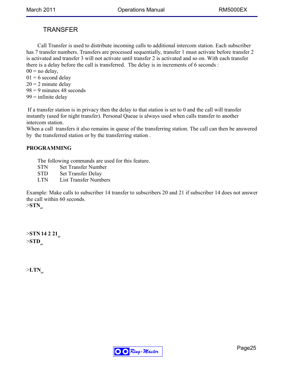 Transfer | Ring Communications RM5000EX User Manual | Page 25 / 46