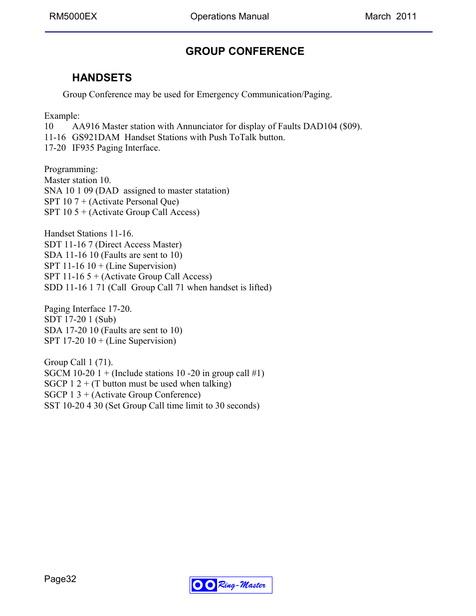 Group conference, Handsets | Ring Communications RM5000EX User Manual | Page 32 / 46