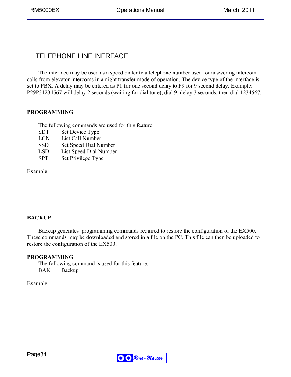 Telephone line inerface | Ring Communications RM5000EX User Manual | Page 34 / 46