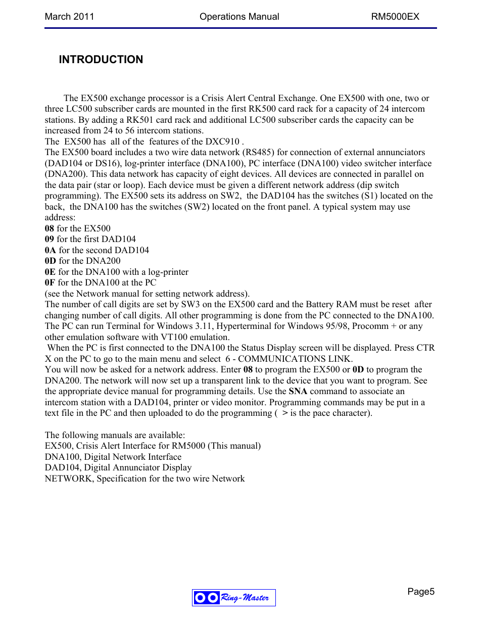 Introduction | Ring Communications RM5000EX User Manual | Page 5 / 46