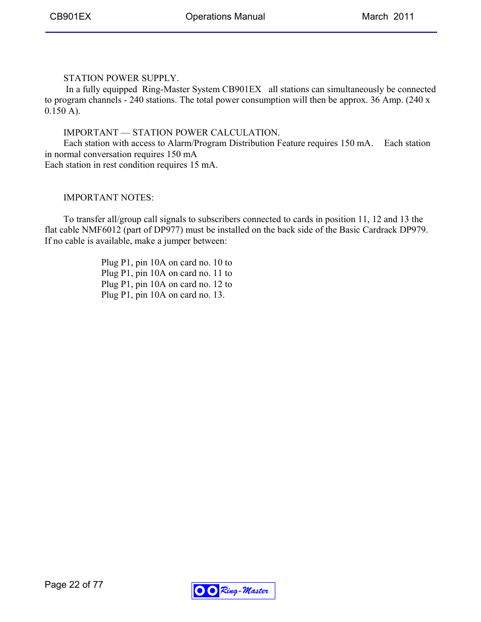 Ring Communications CB901EX User Manual | Page 22 / 77