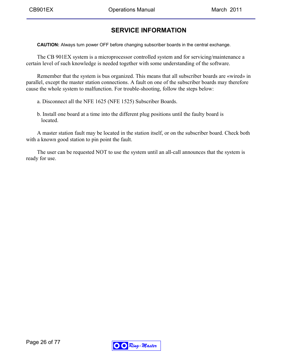 Service information | Ring Communications CB901EX User Manual | Page 26 / 77