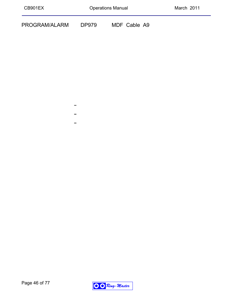 Program/alarm dp979 mdf cable a9 | Ring Communications CB901EX User Manual | Page 46 / 77