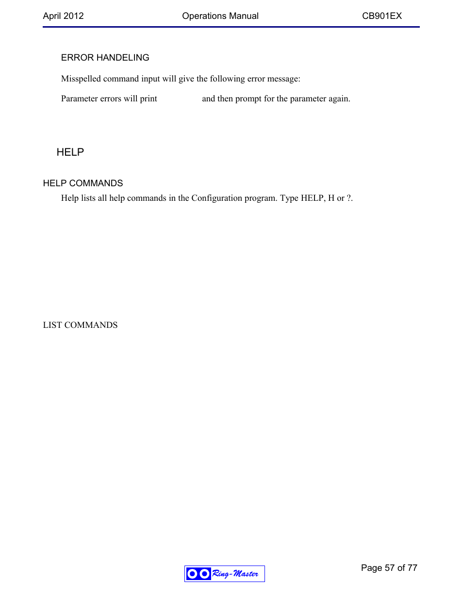 Help | Ring Communications CB901EX User Manual | Page 57 / 77