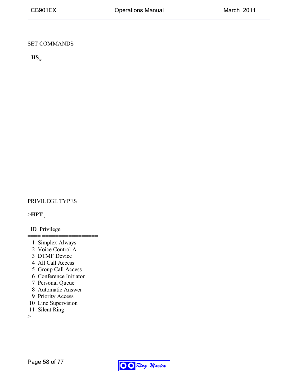 Ring Communications CB901EX User Manual | Page 58 / 77