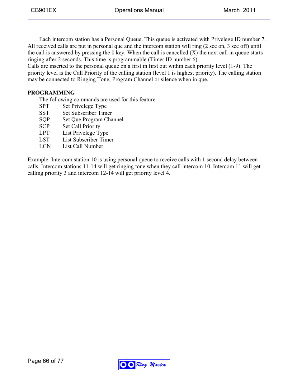 Ring Communications CB901EX User Manual | Page 66 / 77