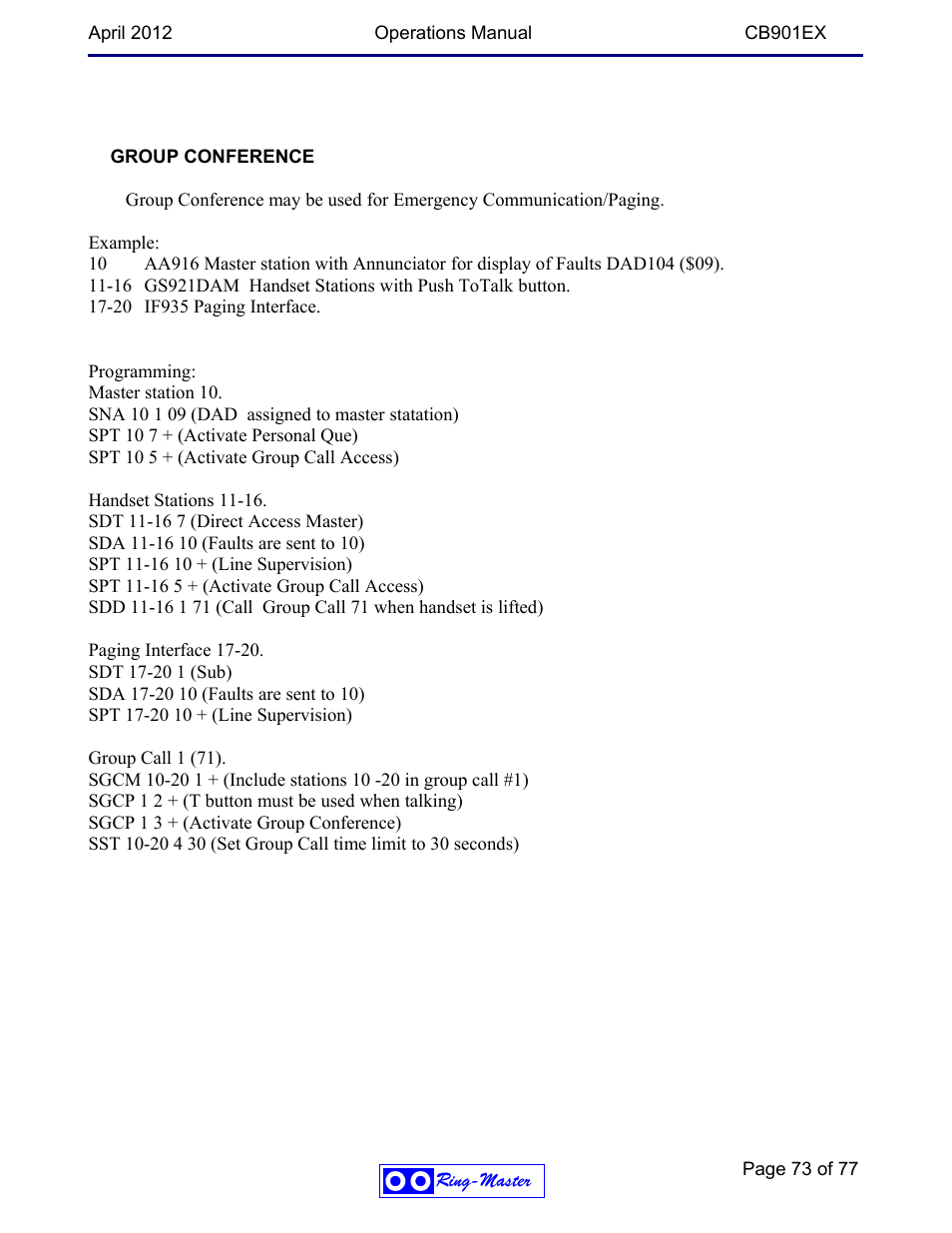 Ring Communications CB901EX User Manual | Page 73 / 77