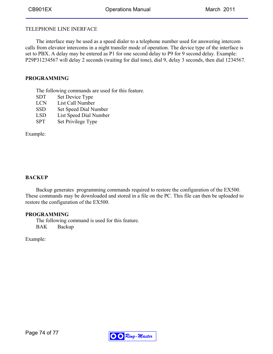 Ring Communications CB901EX User Manual | Page 74 / 77