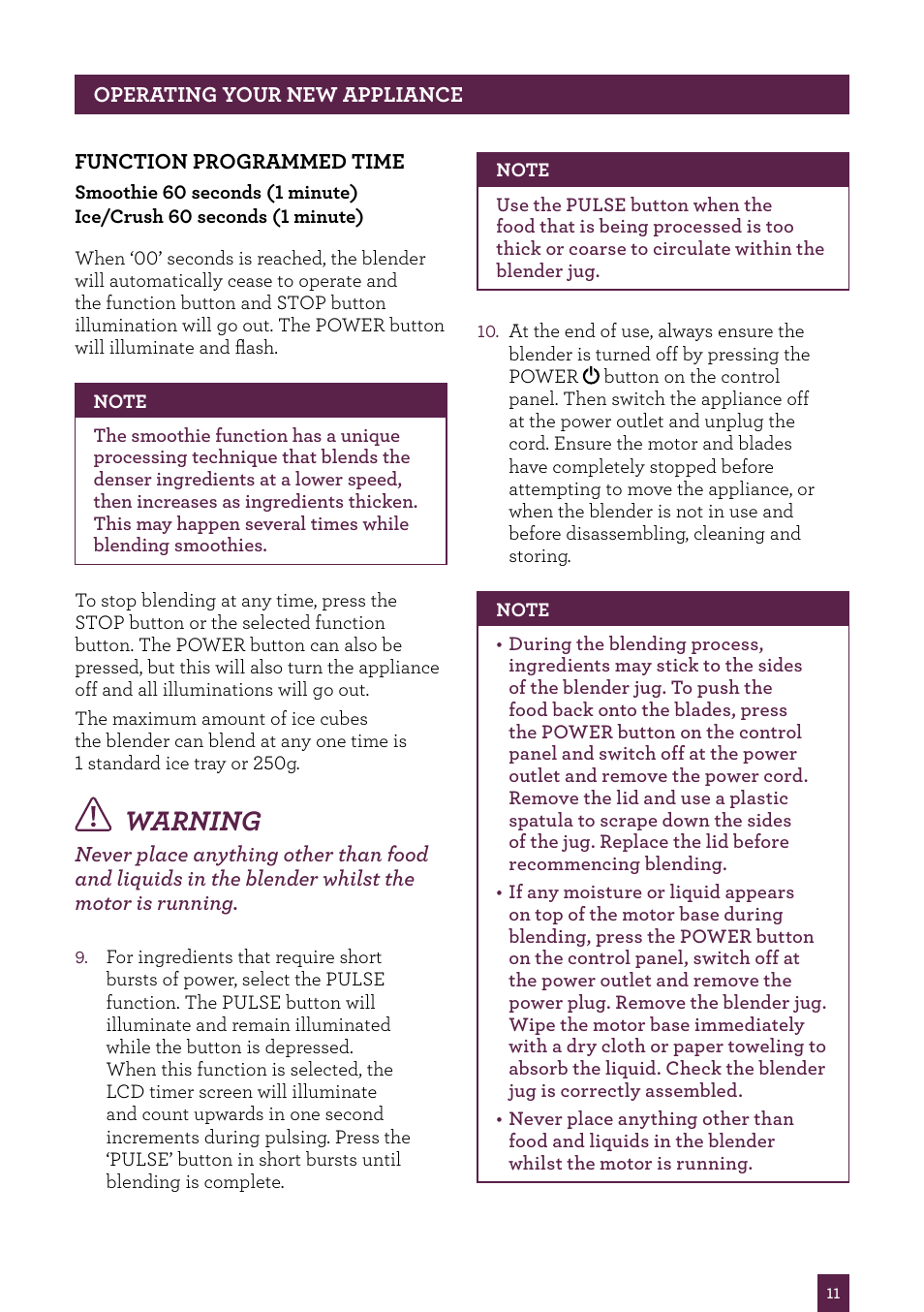 Warning | Sage Kinetix Control BBL605UK User Manual | Page 12 / 30