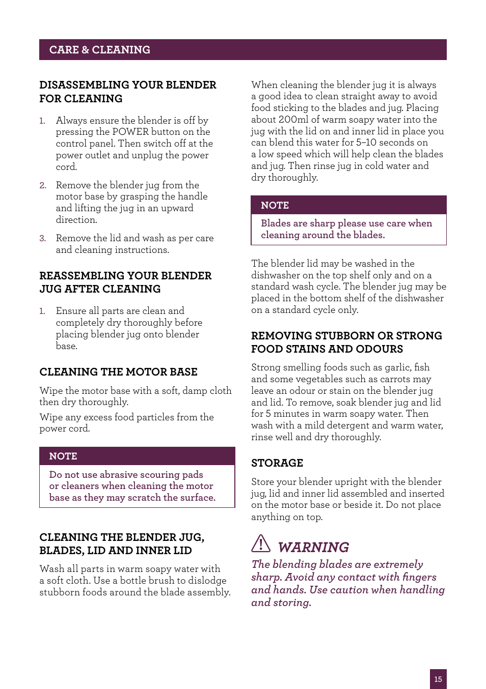 Warning | Sage Kinetix Control BBL605UK User Manual | Page 16 / 30
