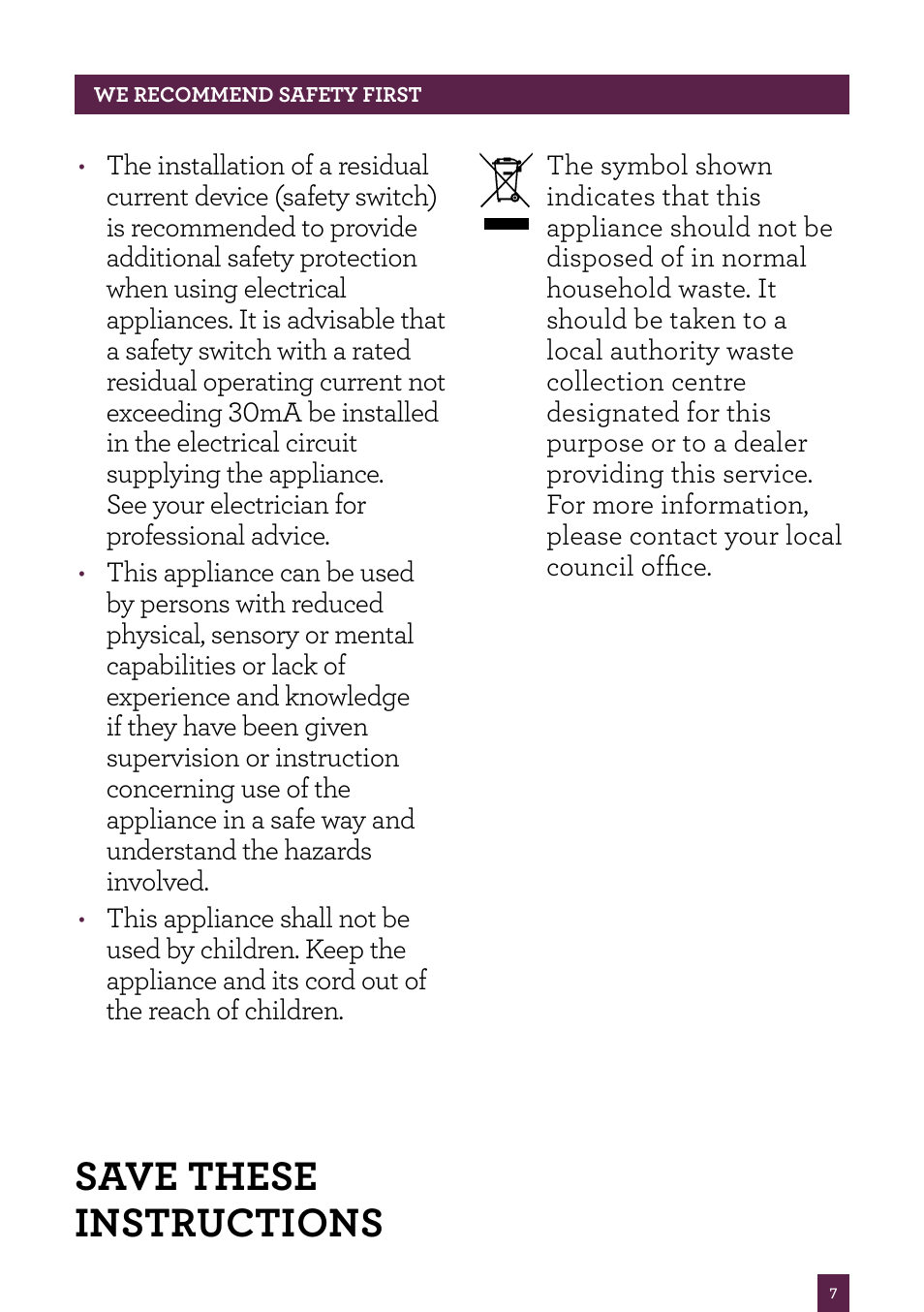 Save these instructions | Sage Kinetix Control BBL605UK User Manual | Page 8 / 30
