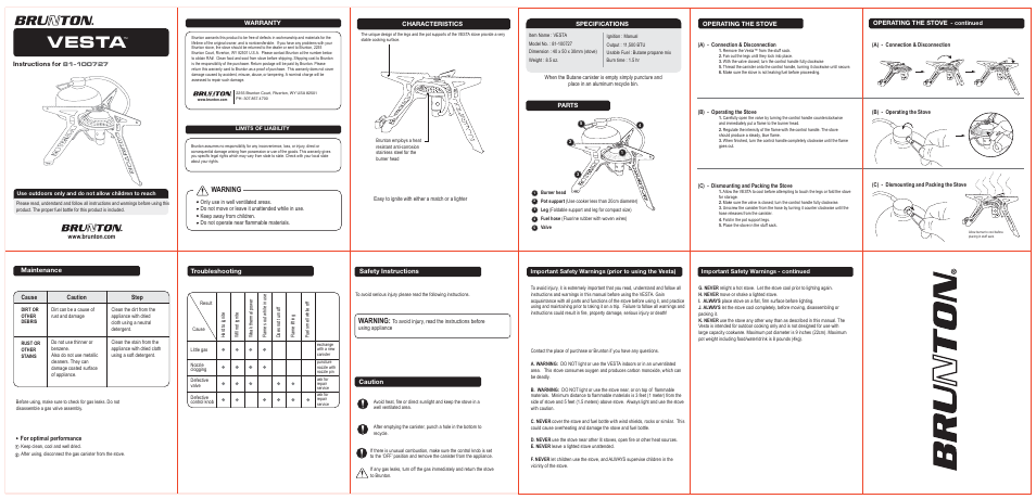 Brunton Vesta 81-100727 User Manual | 1 page