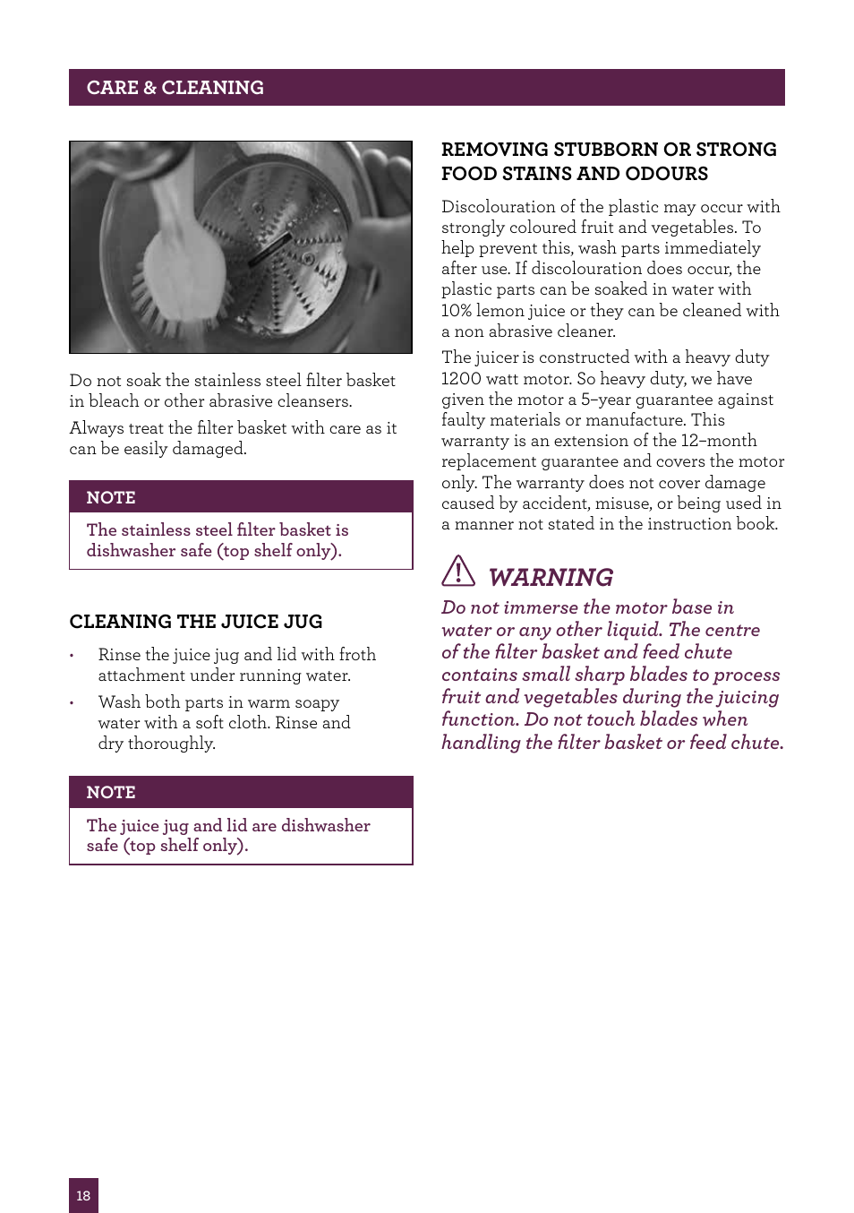 Warning | Sage Nutri Juicer BJE410UK User Manual | Page 19 / 40