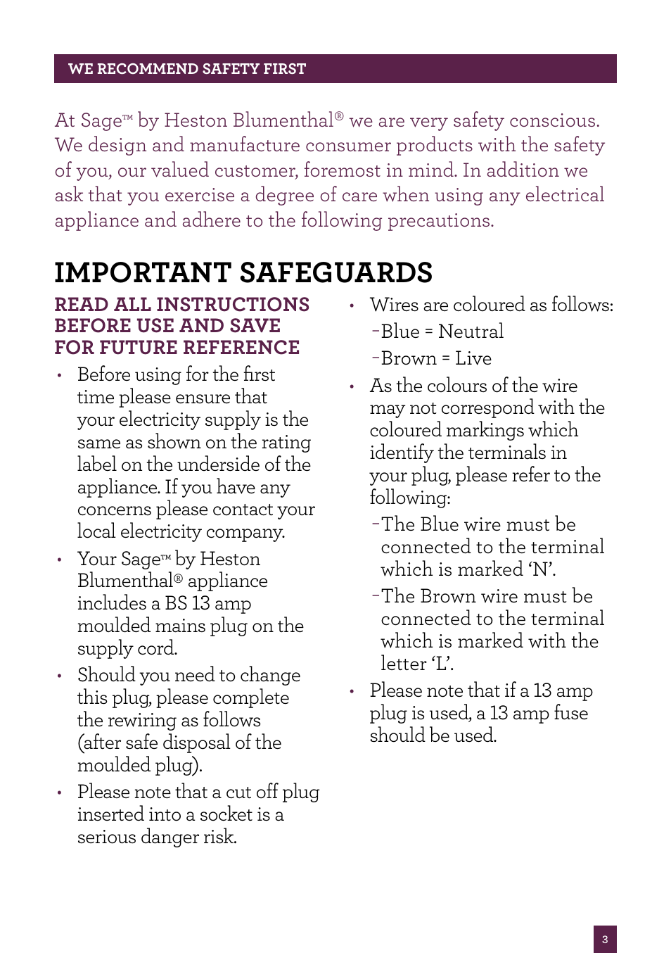 Important safeguards | Sage Nutri Juicer BJE410UK User Manual | Page 4 / 40
