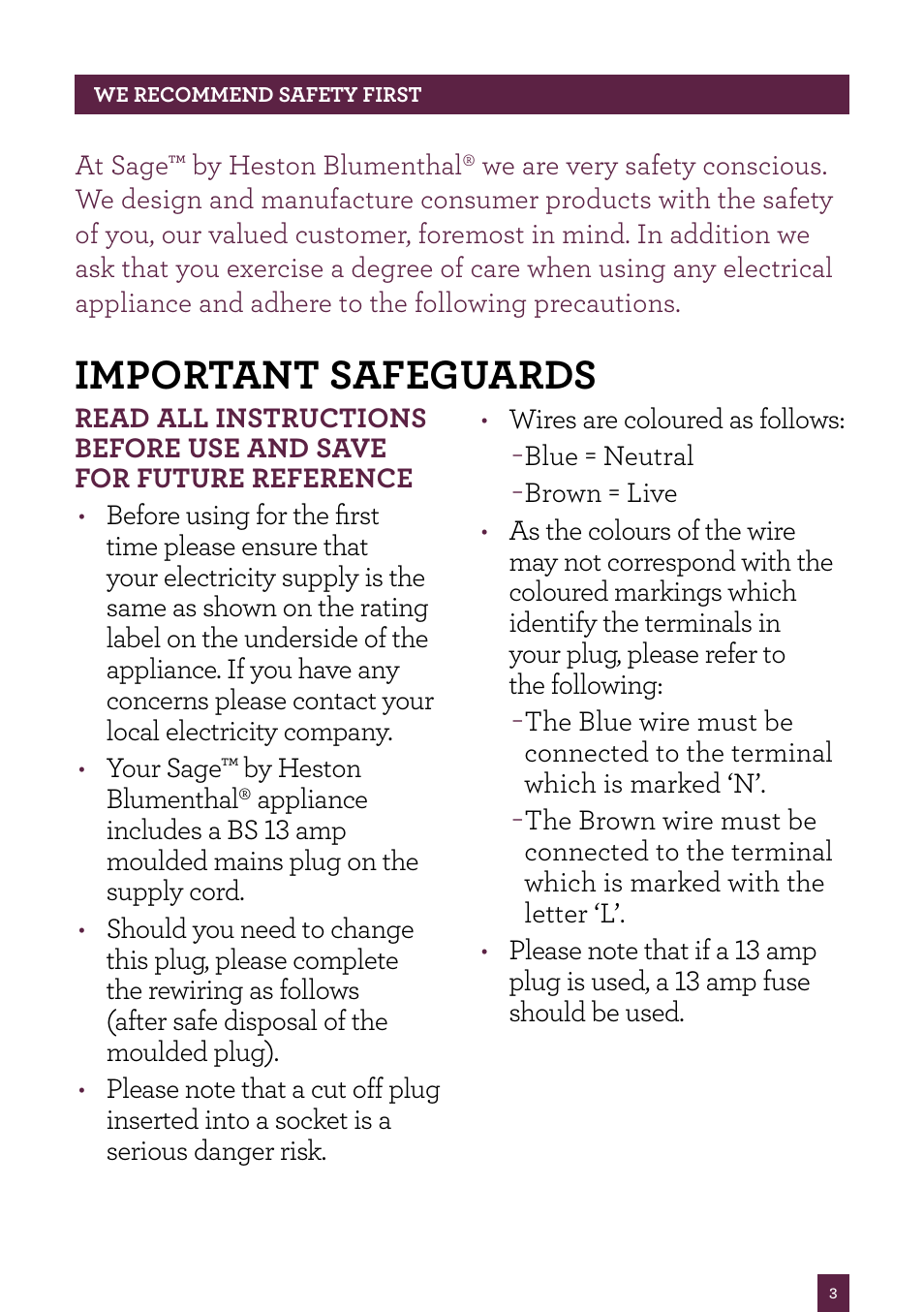 Important safeguards | Sage Nutri Juicer Plus BJE520UK User Manual | Page 4 / 46