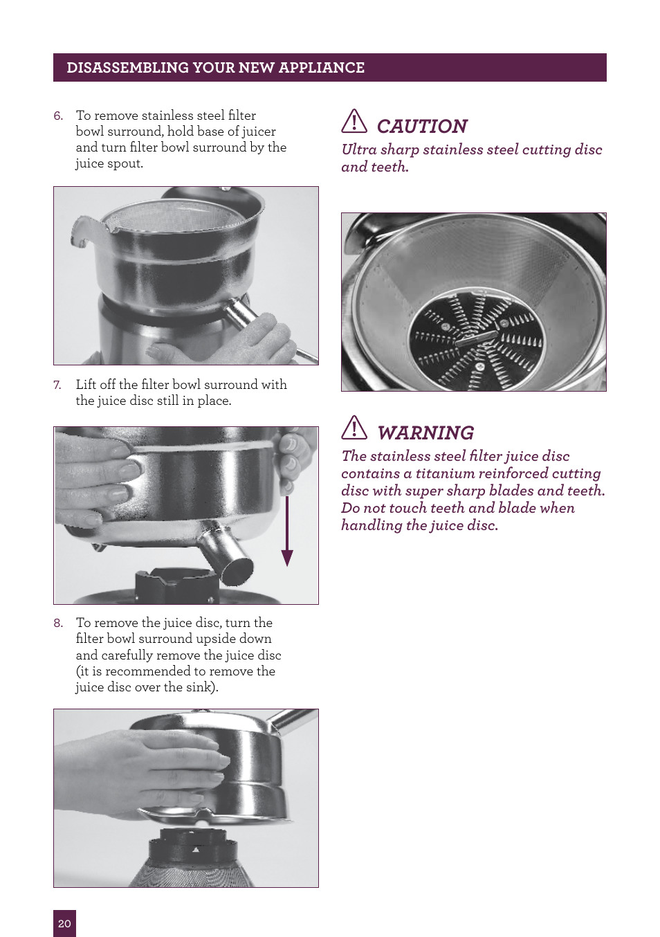 Caution, Warning | Sage Nutri Juicer Pro BJE820UK User Manual | Page 21 / 48