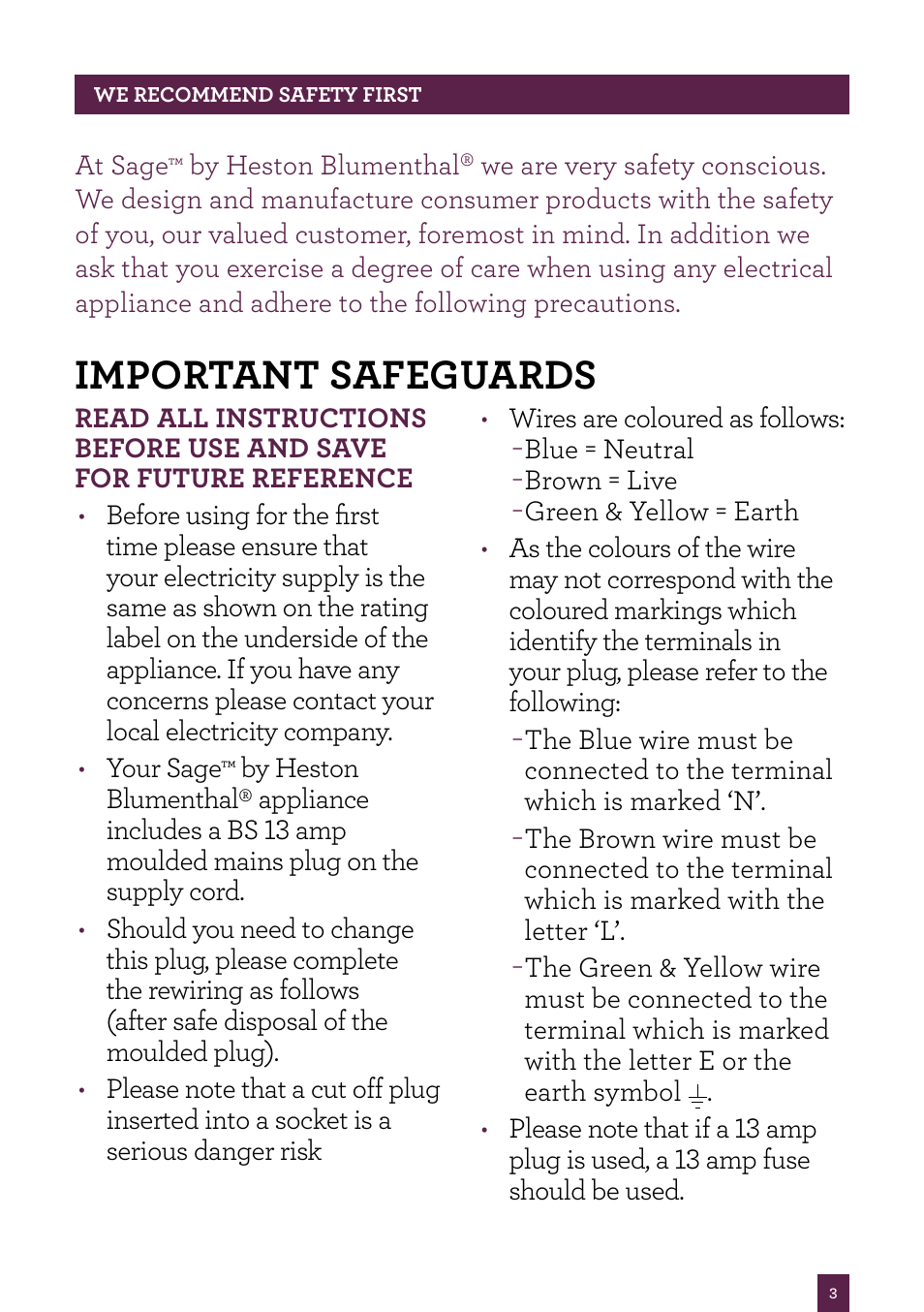 Important safeguards | Sage Nutri Juicer Pro BJE820UK User Manual | Page 4 / 48