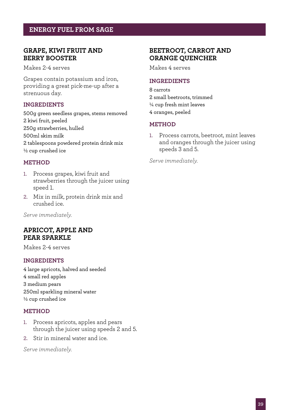 Sage Nutri Juicer Pro BJE820UK User Manual | Page 40 / 48