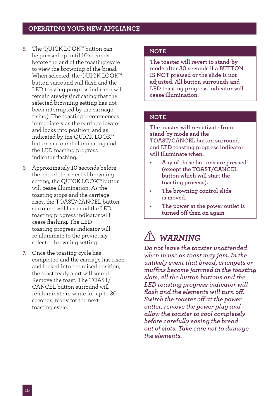 Warning | Sage Smart Toast BTA820UK/BTA840UK User Manual | Page 11 / 16