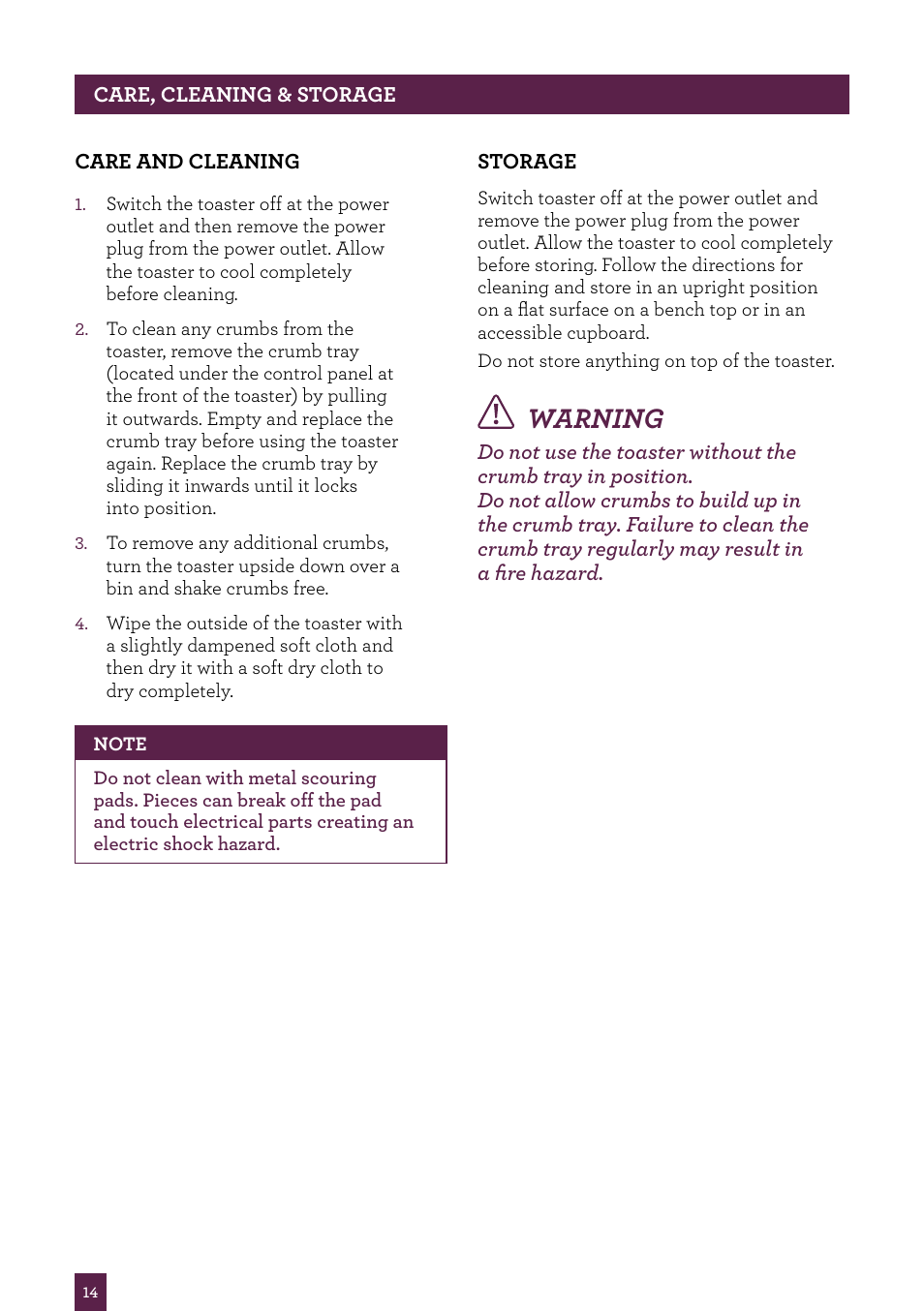 Warning | Sage Smart Toast BTA820UK/BTA840UK User Manual | Page 15 / 16