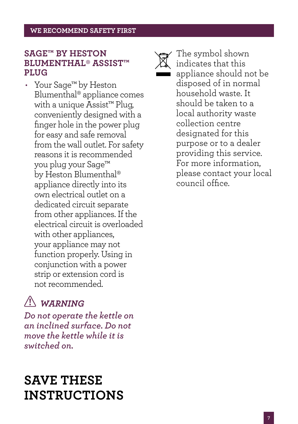 Save these instructions | Sage Soft Open Kettle BKE590UK User Manual | Page 8 / 12