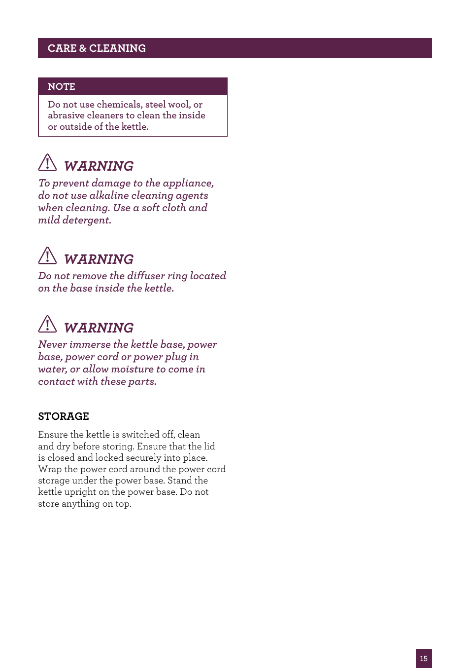 Warning | Sage Smart Kettle BKE820UK User Manual | Page 16 / 16
