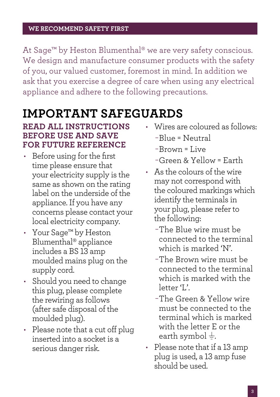 Important safeguards | Sage Smart Kettle BKE820UK User Manual | Page 4 / 16